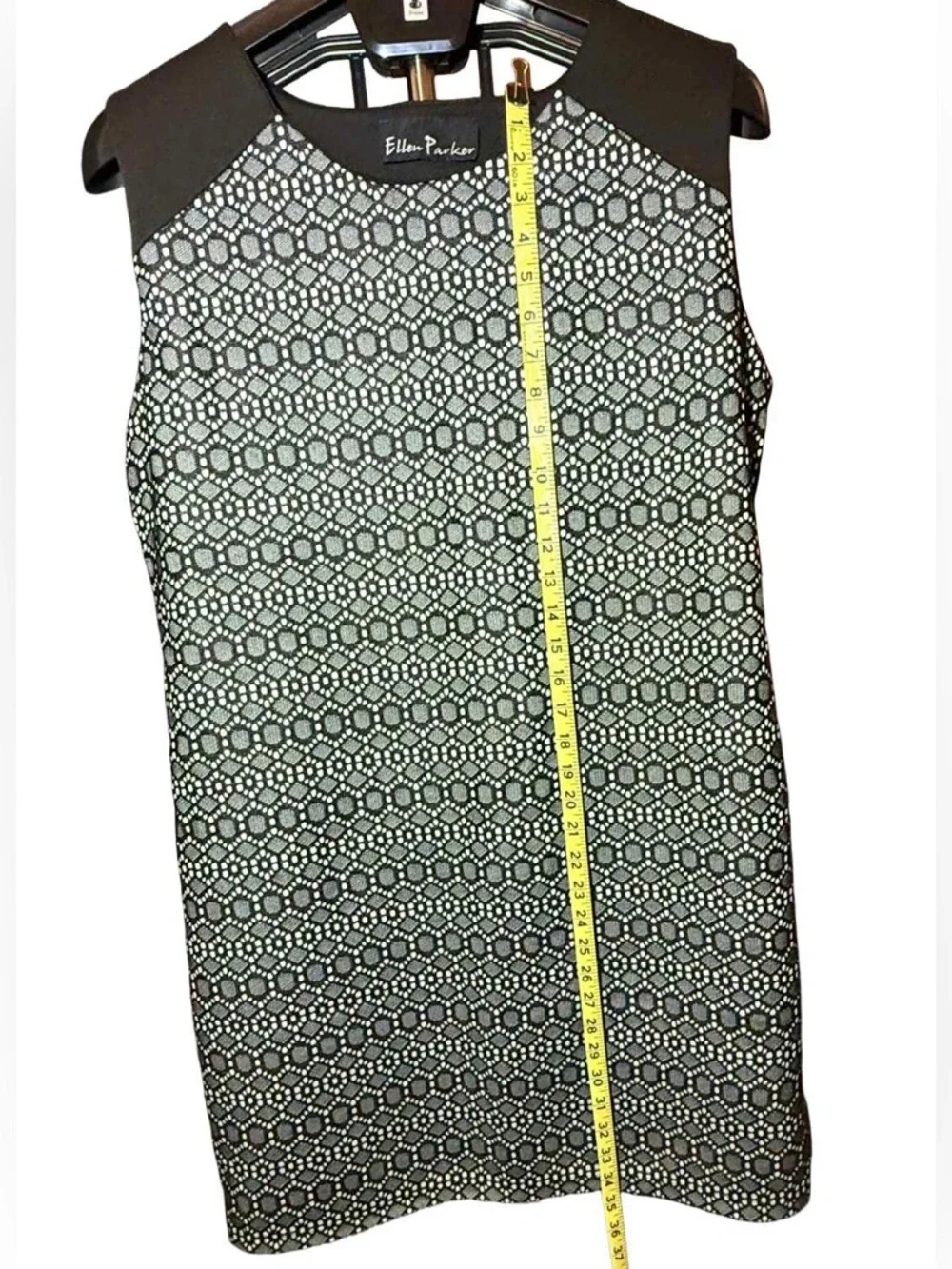 Ellen Parker Geometric Lace Overlay Sleeveless Dress - Black & White XL